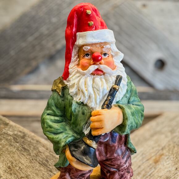 Vintage Folk Art Santa Dressed Up As Clown w/ Musical Instrument, Christmas, 6"H - Picture 2 of 13